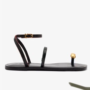 Larroude Black and Gold Strappy Sandals